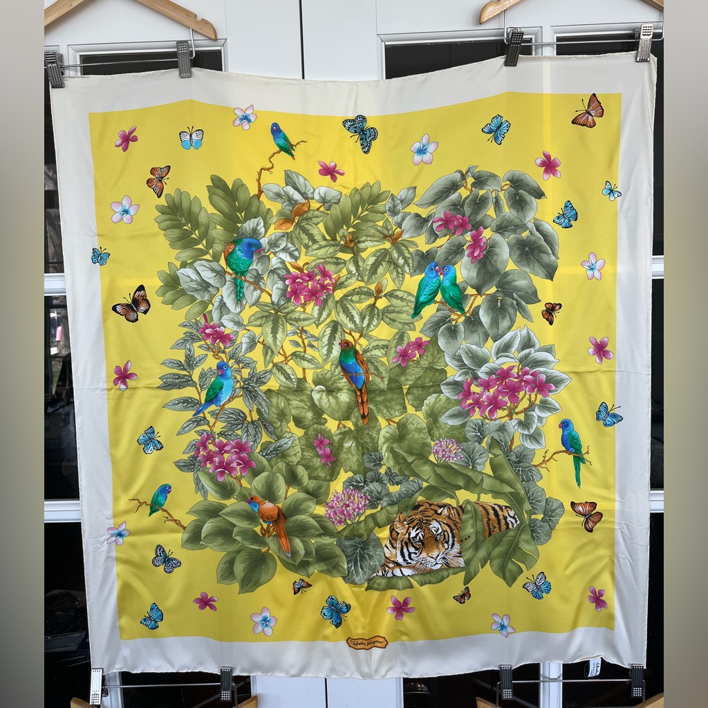 Salvatore Ferragamo Yellow Jungle Floral Silk Scarf